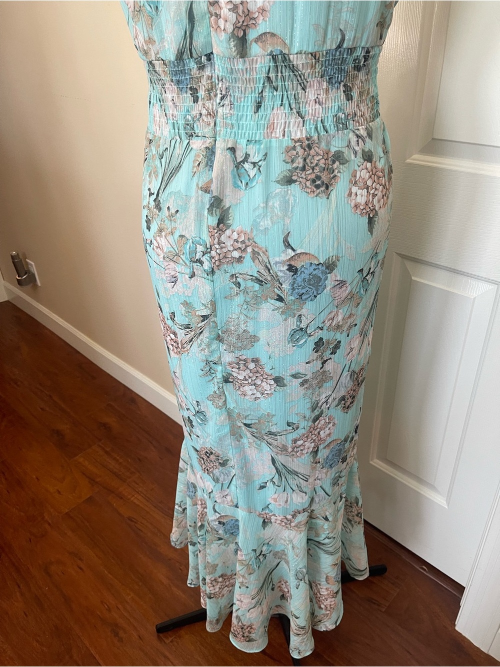 Danny & Nicole Aqua Floral High-Low Wrap Dress - Picture 8 of 16